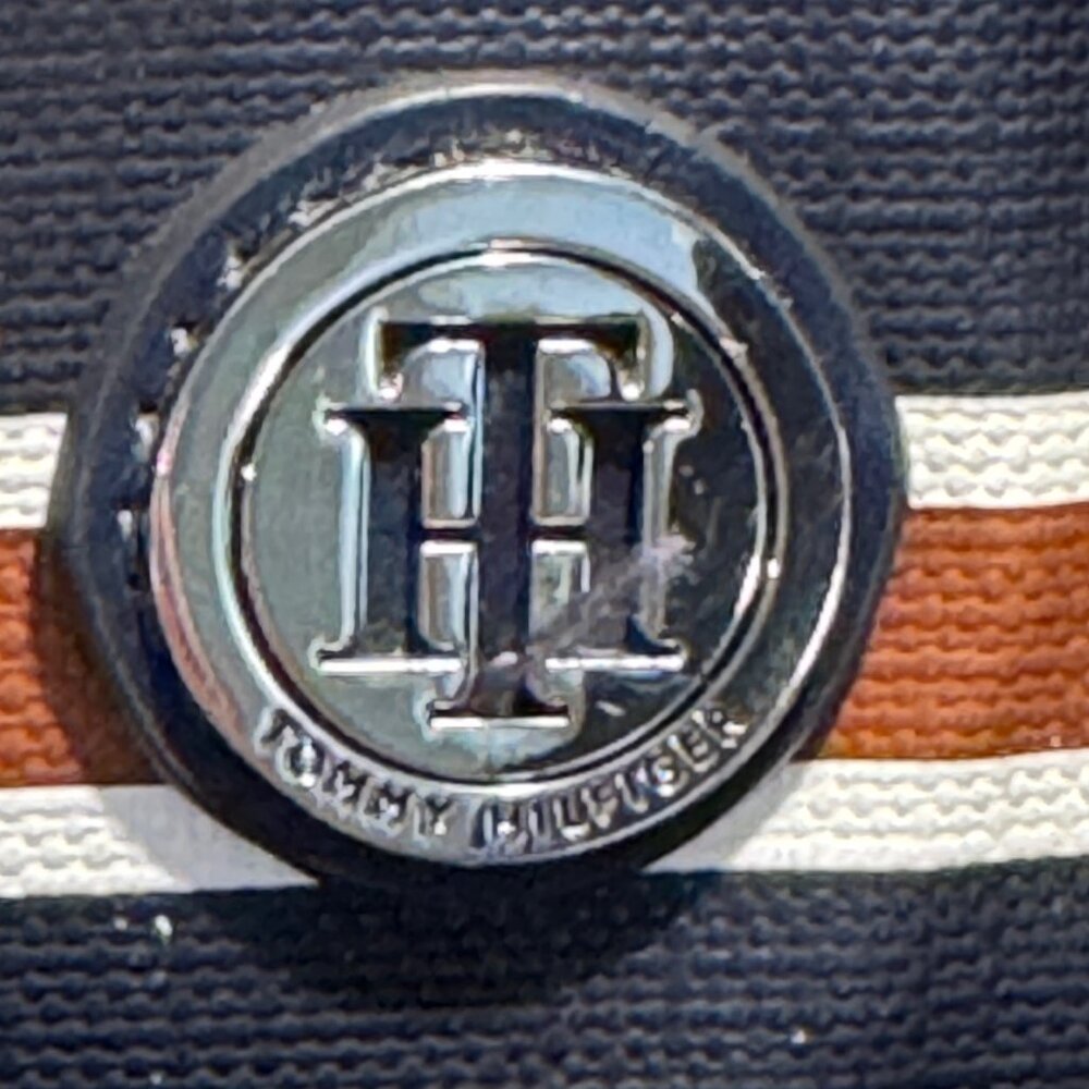 Tommy Hilfiger Blue White Reddish Brown Stripes Tote Shoulder Bag Large Purse - Picture 7 of 10
